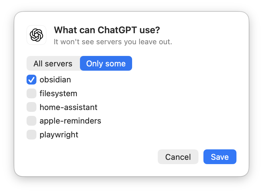 Choosing which servers an app can use.